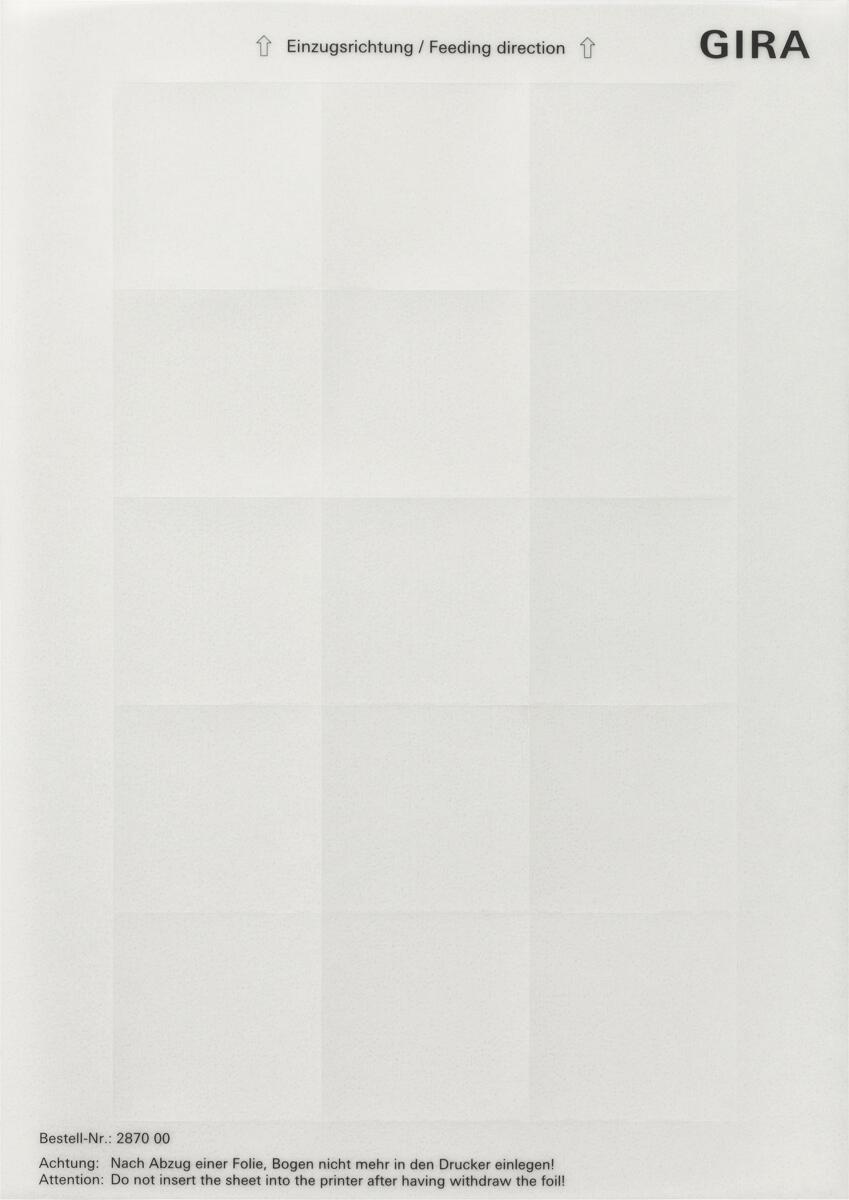 Gira 287000 Beschriftungsbögen für LED-Signalleuchte, LED-Orientierungsleuchte 51 x 51 mm 15 Schriftfelder, Transparent, System 55