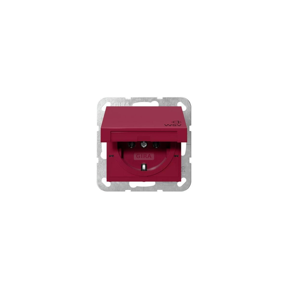Gira 4454108 SCHUKO Steckdose mit Klappdeckel, WSV Aufdruck, System 55, rot glänzend