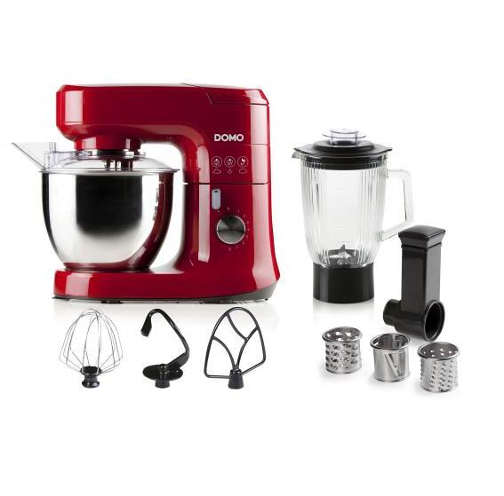 DOMO DO9145KR Küchenmaschine, 700W, mit Blender und Gemüsehobel, 4,5L Rührschüssel, Planetarische Mischwirkung, variable Drehzahlregelung, rot