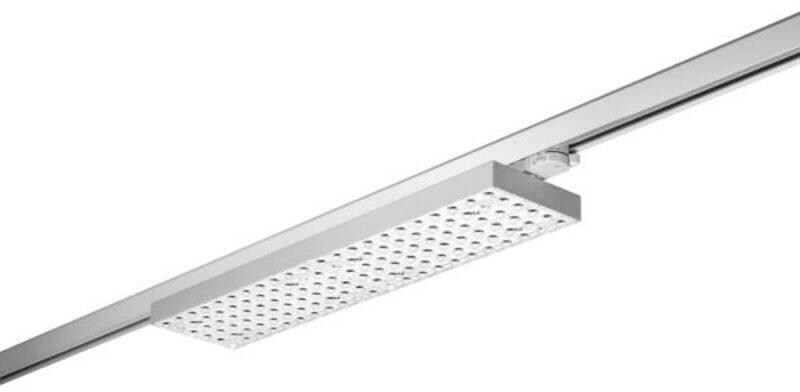 Brumberg BALI MEGA LED-Schienenstrahler, doppel-asymmetrisch, quer: 25° & längs: 25°, 63 W, 3000K, 8800lm, schaltbar, silber struktur (44030163)