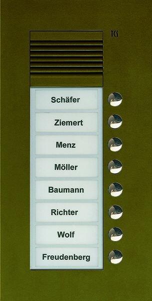 TCS PUK08/1-EB Audio Außenstation, 8 Klingeltasten (rechtsbündig), 1-spaltig, UP, Serie PUK, bronze