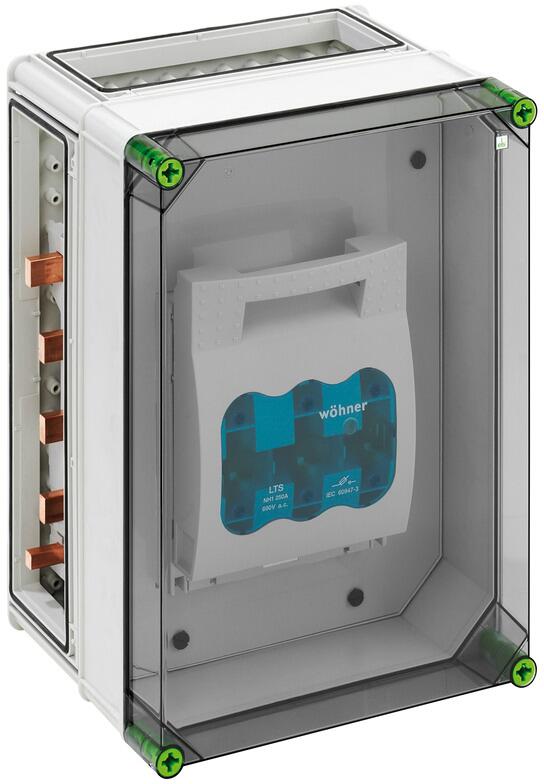 Spelsberg GST 3115-400 Plus NH-Reiterlasttrennergehäuse, Schutzart IP65, Schlagfestigkeit IK08, Schutzklasse II, Bemessungsspannung 690V AC, halogenfr