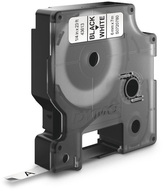 Dymo S0720780 D1-Schriftband für LabelManager, Polyester, 6mmx7m, Schwarzer Text auf weißem Etikett