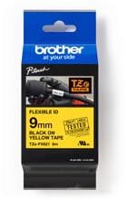 Brother TZe-FX621 Flexi-Tape laminiertes Schriftband für Beschriftungsgeräte, 9mm, 8m, schwarz/gelb