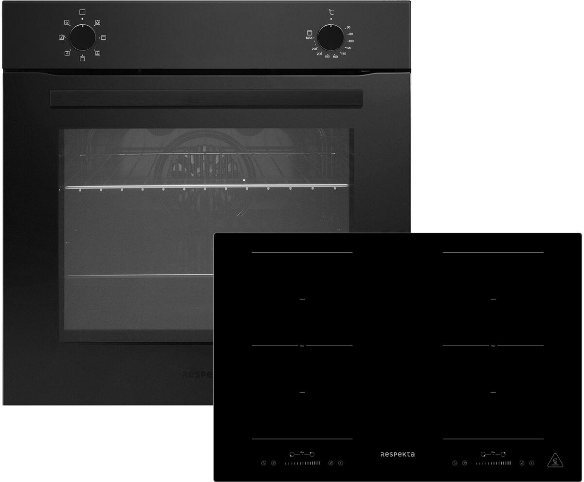 respekta ASET121M 8800I EEK:A Backofenset mit Induktionskochfeld, 59,4 cm breit, 72 L, Rahmenlos, mattschwarz