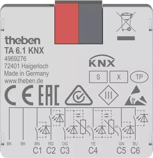 Theben TA 6.1 KNX Tasterschnittstelle 6-fach, Unterputz, Binäreingang, Data Secure 4969276