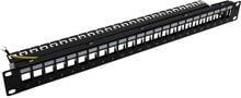 Televes Panel für Rack 19" mit Kabelhalterung 1HE, mit einer Kapazität für bis zu 24 "RJ45"-Adapter, schwarz (UFB24RJ-A)