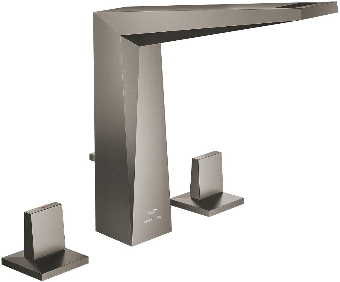 GROHE Allure Brilliant 3-Loch-Waschtischbatterie, 1/2′′, L-Size, Zugstangen-Ablaufgarnitur 1 1/4"", hard graphite gebürstet (20627AL0)