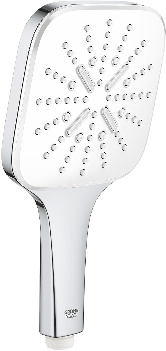 GROHE Rainshower Smartactive 130 Cube Handbrause, 3 Strahlarten, EcoJoy, chrom/ moon white (26582LS0)