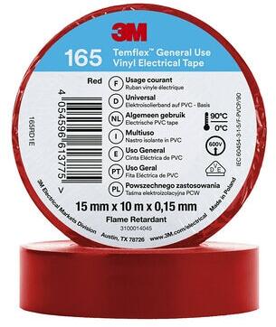 3M 165RD1E Temflex Vinyl-Isolierband 165, 15 mm x 10 m, rot (7100184730)