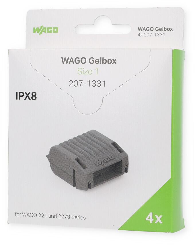 Wago 207-1331 Gelbox, für Aderleitungen, Serie 221, 2x73, max. 4mm²-Klemmen, ohne Verbindungsklemmen, Größe 1, grau