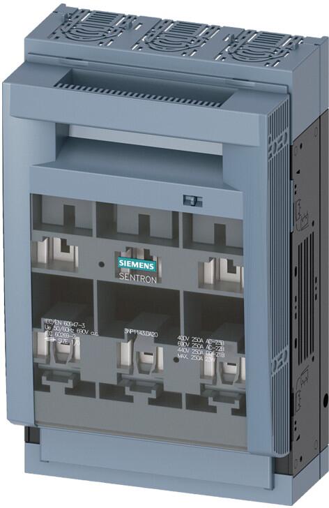 Siemens 3NP1143-1DA20 Sentron Sicherungslasttrennschalter 3NP1, 3-polig, NH1, 250 A, für Aufbau und Einbau auf Montageplatte, Rahmenklemme