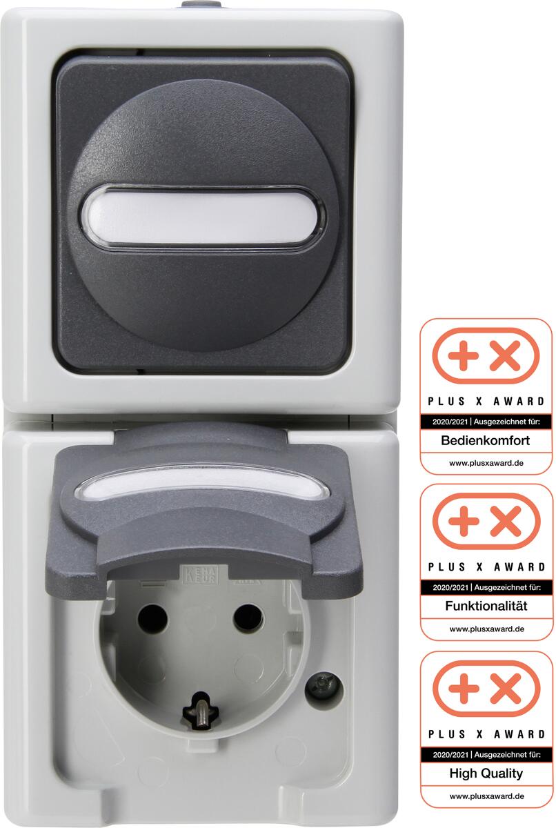 Kopp Aus-/Wechselschalter-Steckdosenkombination, Blue Electric, Grau (130856009)
