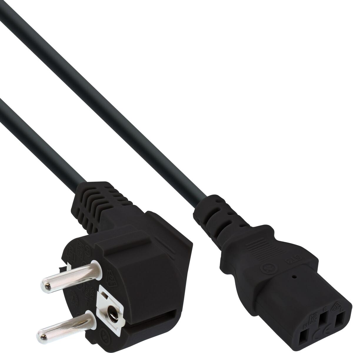 InLine Netzkabel, Schutzkontakt gewinkelt auf Kaltgerätestecker C13, 1,5m (16652A)