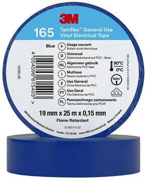 3M 165BL6E Temflex Vinyl-Isolierband 165, 19mmx25m, blau (7100184811)