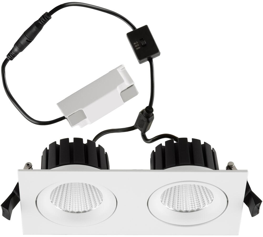 EVN QUADRI LED Deckeneinbauleuchte, 2x10W, 3000/4000/5000K, 2x1000-1100lm, IP54, rechteckig, schwenkbar, weiß (DR54200125)