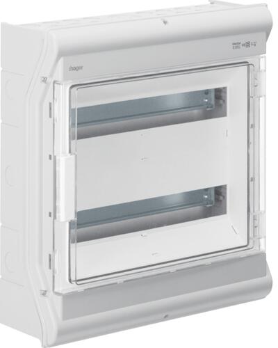 Hager VE218PN Vector Kleinverteiler, Aufputz, 2-reihig, IP65, 36PLE, UV-stabil, mit metrischer Leitungseinführung, grau