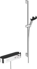 hansgrohe Pulsify Select S Brausesystem 105 3 Strahlarten Relaxation mit ShowerTablet 400, Duschstange 90 cm, Duschkopfhalterung und Duschschlauch, Metall, 11,4 l/min, 105 mm, Chrom, (24270000)