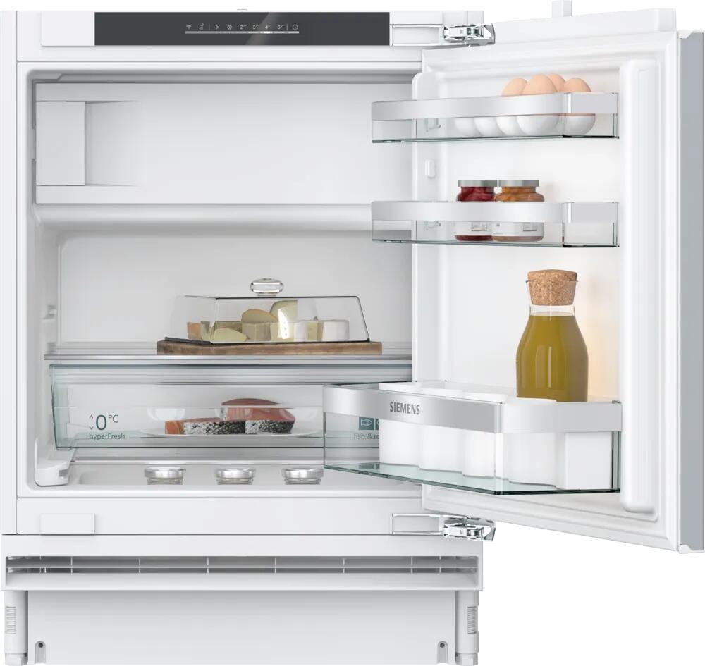 Siemens KU22LADD0 iQ500 Unterbau Kühlschrank, Nischenhöhe 82 cm, 110 L, Flachscharnier mit Softeinzug, super Cooling, LED-Beleuchtung, safety Glas