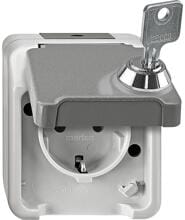 Merten MEG2423-8029 SCHUKO-Steckdose, Aquastar, 16 A, AC 250 V, abschließbar mit gleichen Schließungen/Schloss-Nr. 200, Schraubklemmen, lichtgrau