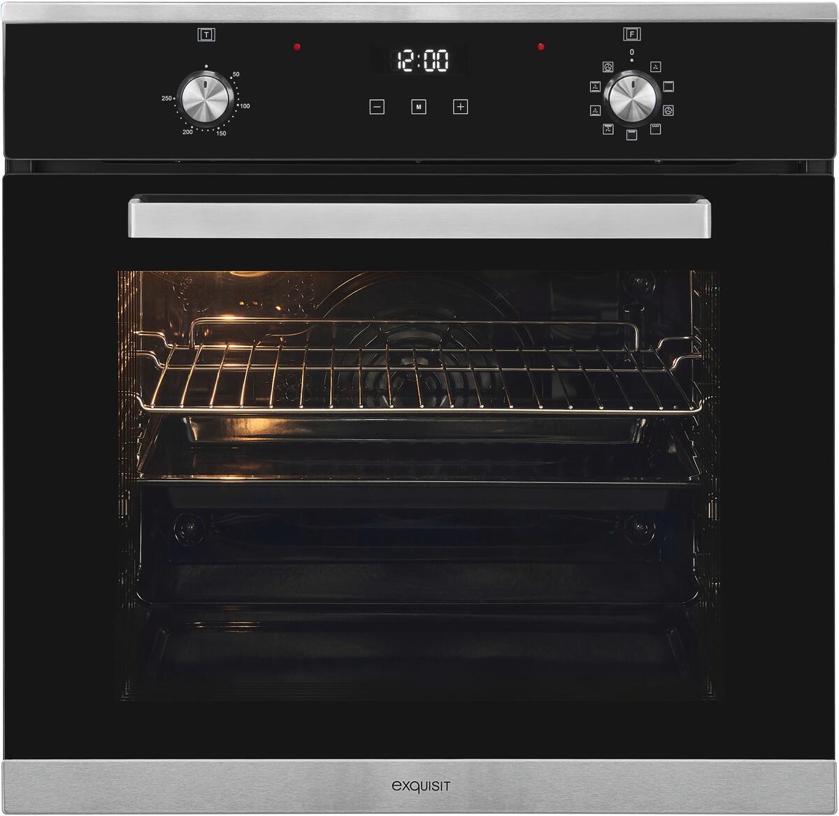 Exquisit EBE76-9-H-020 Einbaubackofen, 60 cm breit, 76L, Grill, 9 Funktionen, Pizzaprogramm, Versenkknebel, Timer, inox