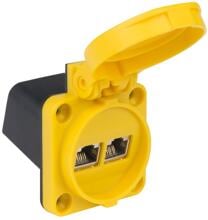 PCE Datenanbaudose modular mit Klappdeckel, 2Ö+2xRJ45 Modul, gelb (12k452-0e)