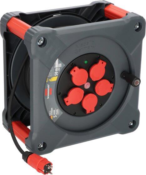Brennenstuhl Professional Kabeltrommel KA 3200 5 IP44 mit Rundum-Überrollschutz, 33m Kabel, 5 Steckdosen, schwarz (9202330110)
