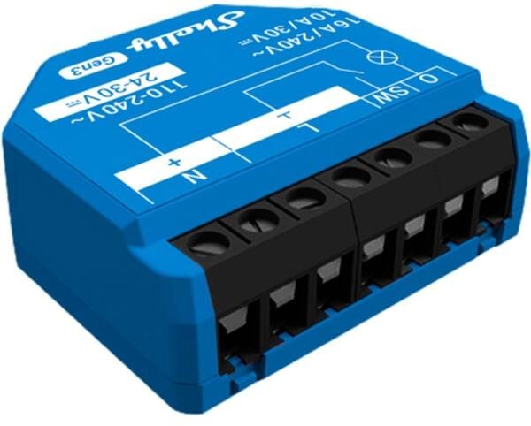 Shelly 1 Gen3 Relais WLAN-gesteuerter Smart-Schalter mit potentialfreien Kontakten, 1 Kanal 16 A, 2 Stück, blau (Shelly_1_Gen3)