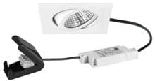 Brumberg BB05 LED-Einbaustrahlerset mit LED-Modul, Konverter Phasenabschnitt dimmbar und Anschlussbox, 6W, 630lm, 3000K, eckig, schwenkbar