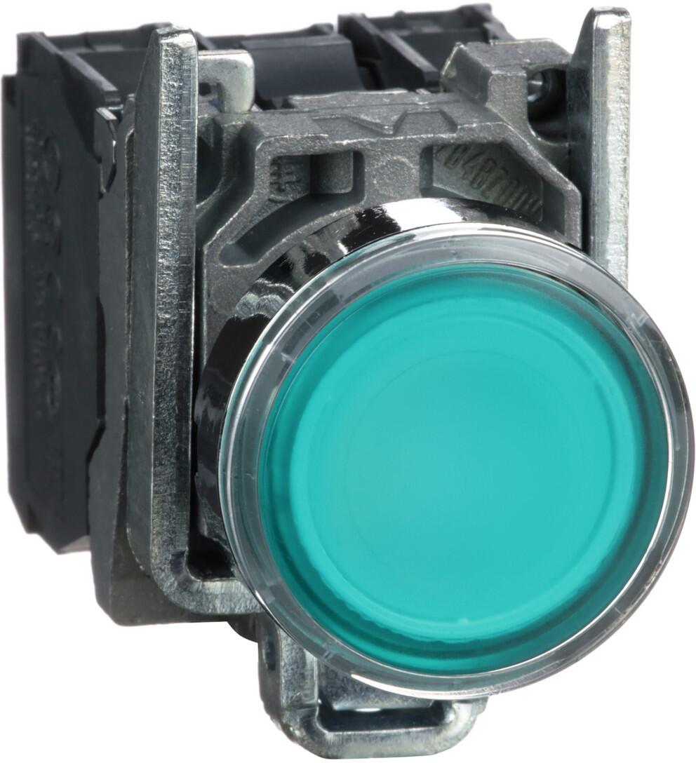 Schneider Electric XB4BW33G5 Harmony XB4, Leuchtdrucktaster Metall, 22mm, unbeschriftet, universelle LED, glatte Kalotte, 1S+1Ö, 110-120V AC, grün