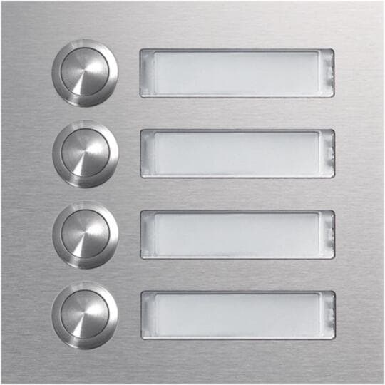 Hager modular Klingeltaste, Rund-Taster für 4 Wohneinheiten, LED-Schild, Einbau, Edelstahl Matt (REN004X)