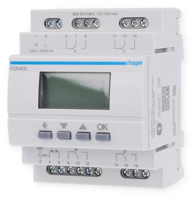 Hager EGN400 Digitale Zeitschaltuhr BT 4-Kanal (EGN400)