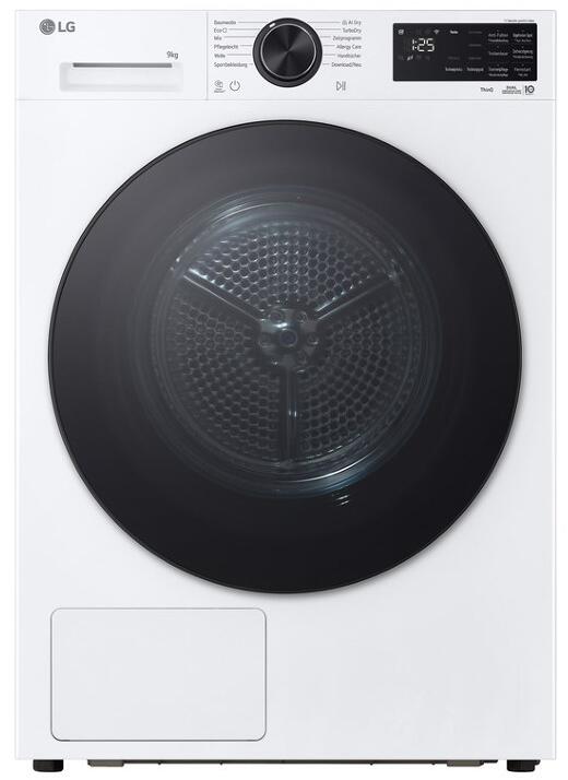 LG RT90X7W 9kg EEK: B Wärmepumpentrockner, 60 cm breit, AI Dry, TurboDry, selbstreinigender Kondensator, ThinQ, LED-Beleuchtung, weiß