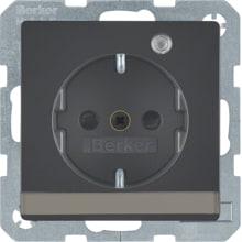 Berker 41106086 Steckdose SCHUKO mit Kontroll-LED, Beschriftungsfeld und erhöhtem Berührungsschutz, Q.1/Q.3, anthrazit samt, lackiert
