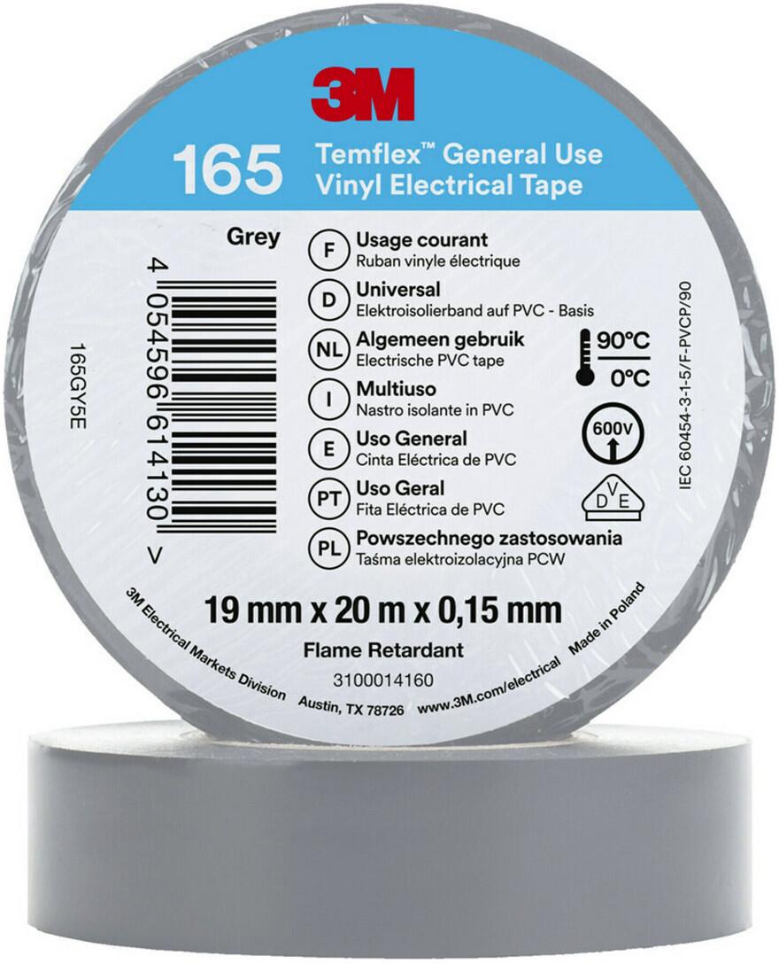 3M Temflex 165 Isolierband, 19mmx20m, grau, 100 Stück (7100184804)