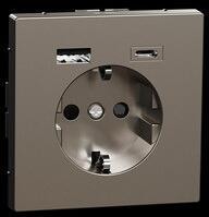 Merten SCHUKO Steckdose mit USB-Ladegerät Typ A und Typ C / 3,0 A, System Design, nickelmetallic (MEG2367-6050)