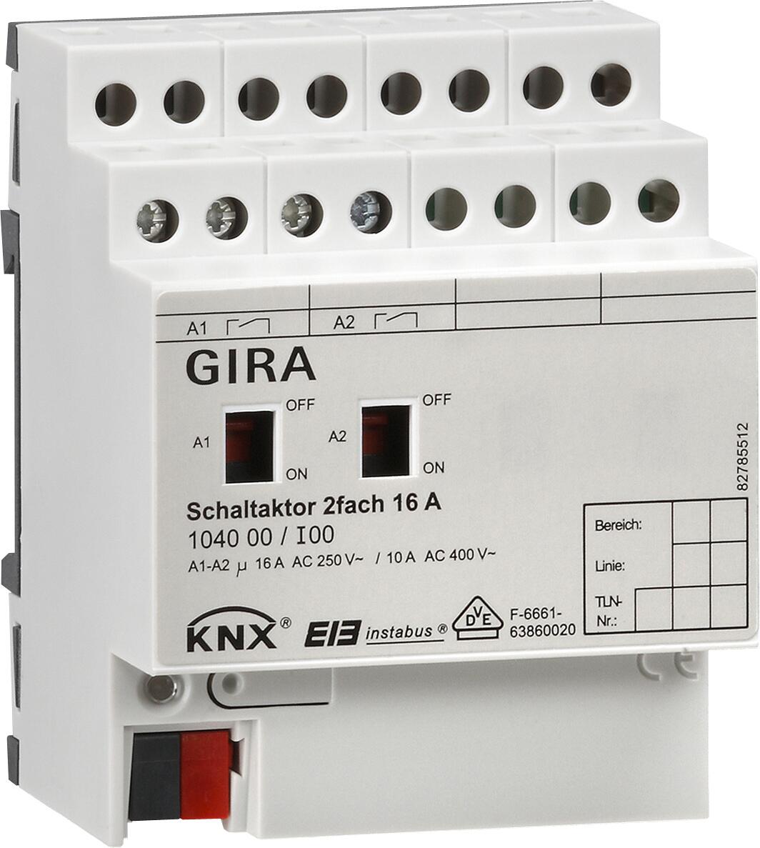 KNX Schaltaktor 2fach 16 A mit Handbetätigung, Gira 104000