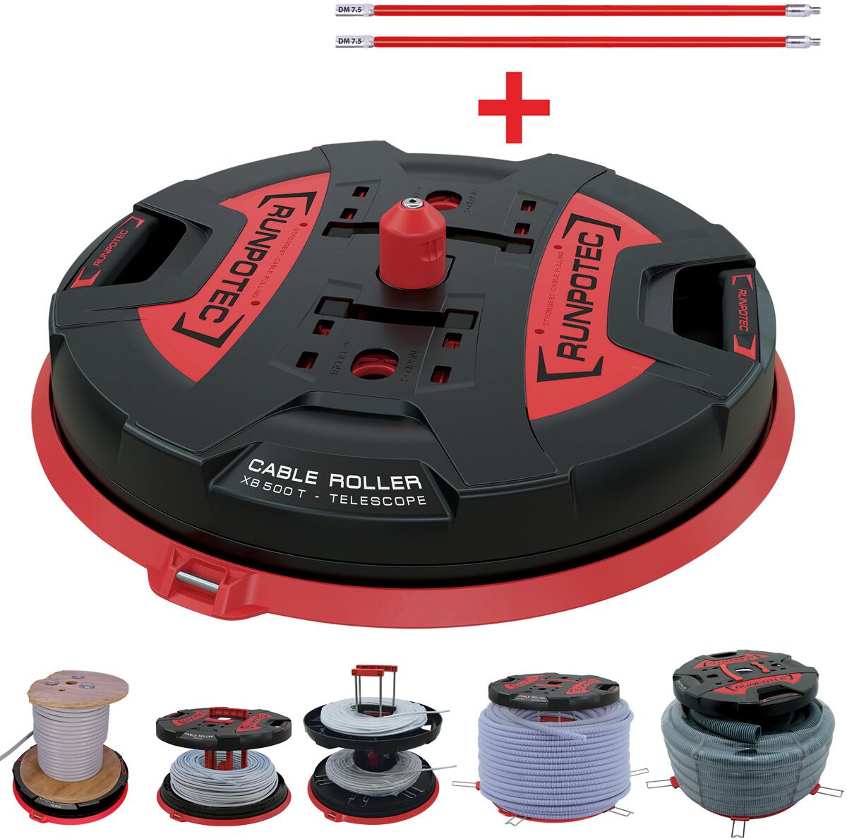Runpotec universeller Kabelabroller (auch für beschädigte Kabeltrommeln), Tragfähigkeit 800 kg, Teleskopauszüge bis Ø 800 mm (10187)