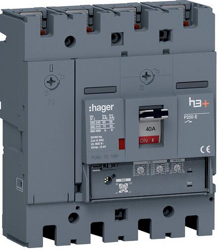 Hager HET041GR Leistungsschalter h3+ P250 LSnI 4P4D N0-50-100% 40A 70kA FTC