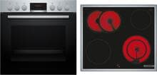 Bosch HND411LS67 A+ Einbau-Herd-Set mit Elektro-Kochfeld (HEB513BS3 + NKN645GA2E), 60 cm breit, 71 L, 3D-Heißluft, Backwagen, Versenkknebel, Kindersicherung, Rahmen aufliegend, schwarz