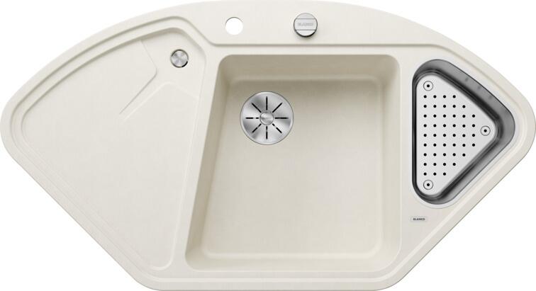 Blanco Blancodelta II Granitspüle mit Ablauffernbedienung und Zubehör, softweiß (527055)