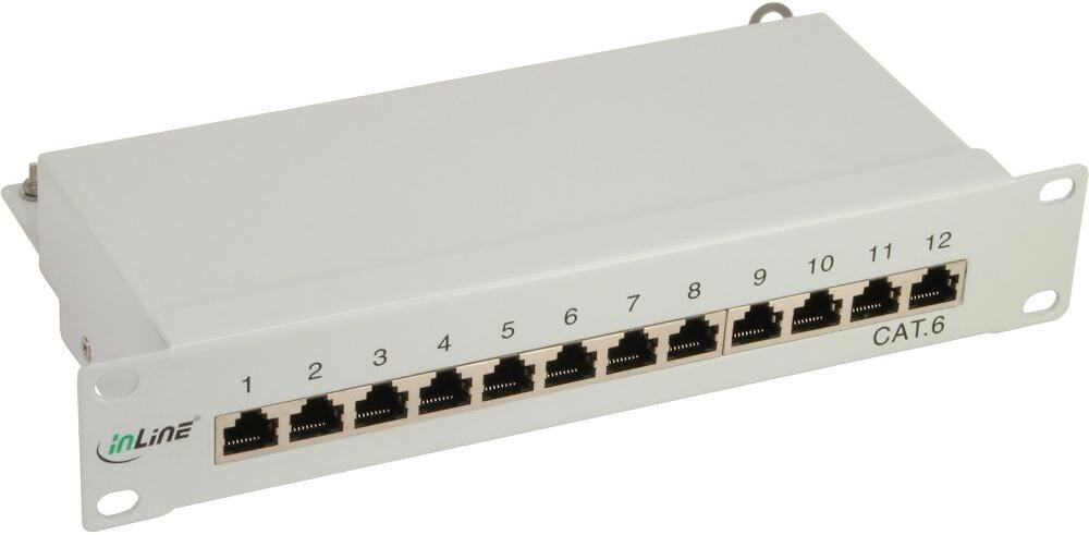 InLine Patchfeld Cat.6, 12-fach, 25,4cm (10"), 1HE, lichtgrau, RAL7035 (76213)