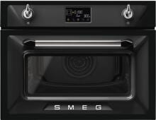Smeg SO4902M1N Kompakt Kombi-Mikrowelle mit Backofenfunktion, 59,7 cm breit, 40 L, Vapor Clean, Warmhalten, schwarz
