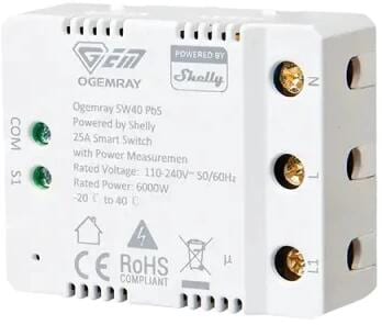 Shelly Ogemray Smart Relay 25A Großgeräte-Relais, weiß (Shelly_PbS_SW40)