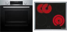 Bosch HBD671CS62 EEK: A+ Einbau-Backofen-Set mit Elektro-Kochfeld (HBG578BS3 + PKN645BA2E), 60 cm breit, 71 L, 3D-Heißluft, Air Fry, Pyrolytisch+Hydrolytisch, Kindersicherung, Kochfeld 60 cm breit, Rahmen aufliegend, schwarz