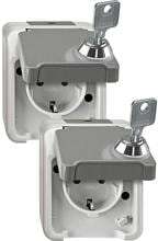 Merten MEG2424-8029 SCHUKO-Steckdose, Aquastar, 16 A, AC 250 V, abschließbar mit 2 gleichen Schließungen/2er-Set, lichtgrau