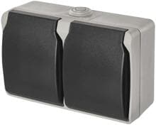 EMOS A1396.1 Wandsteckdose SCHUKO, doppelt, IP44, grau-schwarz (3104139611)