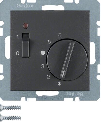 Berker 20301606 Temperaturregler mit Öffner, Zentralstück, Wippschalter und LED, B.3/B.7, anthrazit matt
