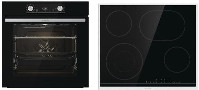 Gorenje Black Steam EEK: A Backofen-Set (BOSX6737E06BG+ECT43X) mit Glaskeramikkochfeld, 60 cm breit, 77 L, DC+, Kindersicherung, Grill, Timer, schwarz