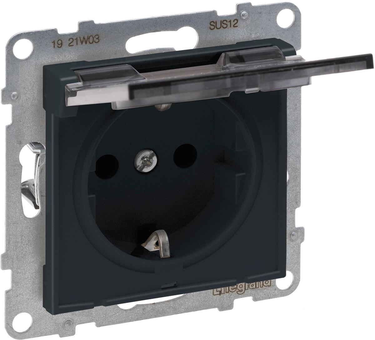 Legrand SEANO Schutzkontakt-Steckdose, Steckklemmen, 16 A, 250 V, mit erhöhtem Berührungsschutz, Klappdeckel IP21, anthrazit lackiert (765423)